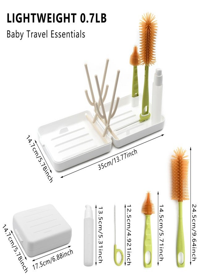 Ismosm Portable Baby Bottle Brush Kit Premium Silicone Bottle Cleaner Brush, Nipple Brush, Straw Brush, Soap Dispenser, Bottle Drying Rack, and a Storage Organizer Case for Both Home and Travel Uses (White) - Image 3